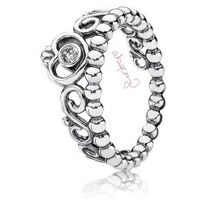 EUC Pandora 190880CZ Sterling Silver My Princess Stackable Tiara Crown Ring